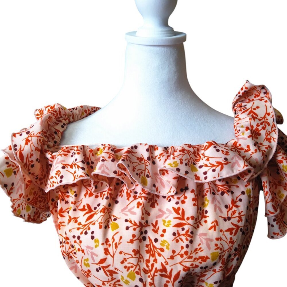 Finders Size Small Floral Ruffle Crop Top Blouse Boho Peasant Feminine Frilly - Picture 2 of 7